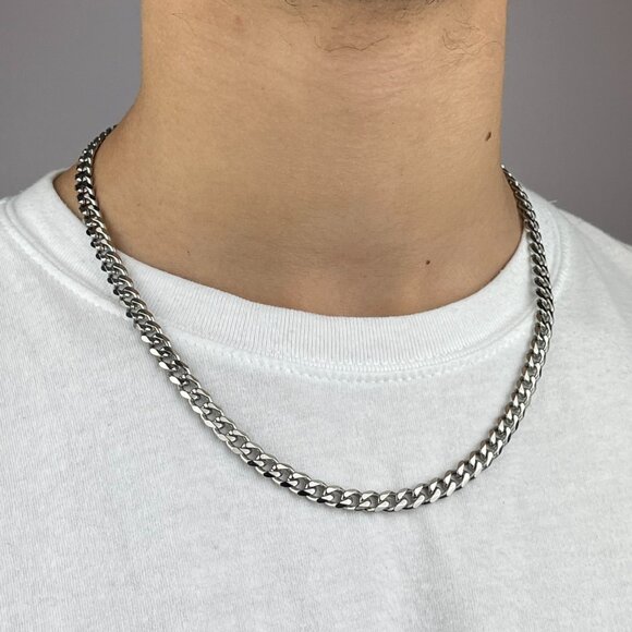 High Polished Cuban Link Chain Necklace 6mm 20in - Picture 1 of 4